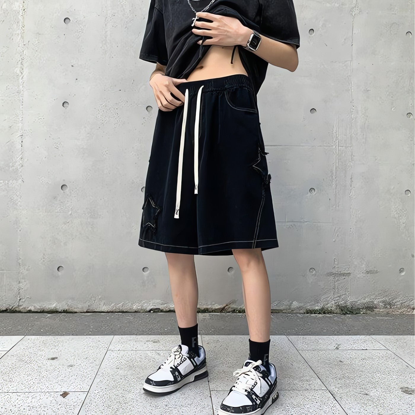 Drawstring Star Embroidered Shorts - KAYSMAR