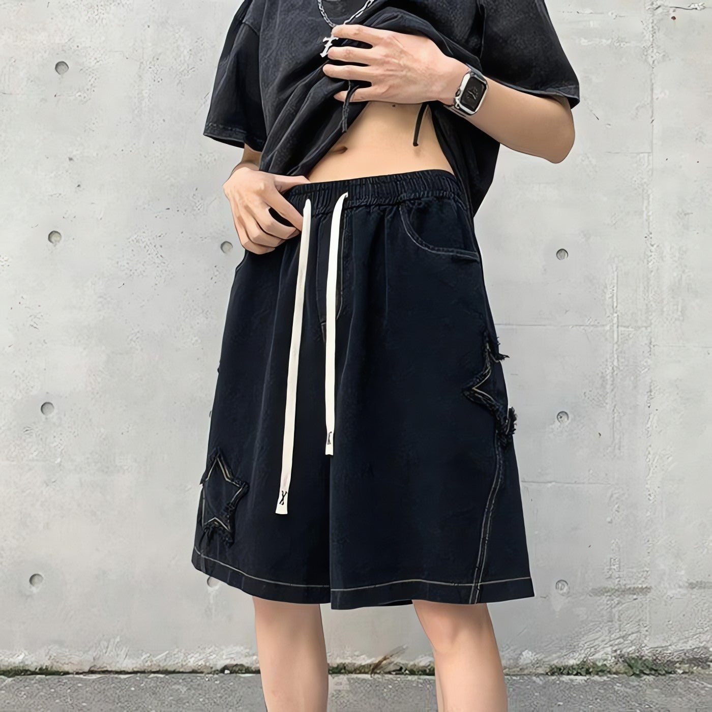 Drawstring Star Embroidered Shorts - KAYSMAR