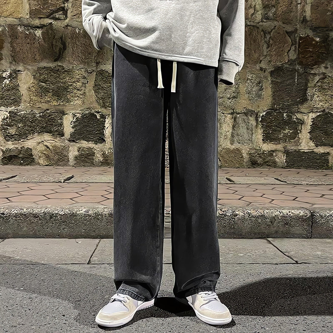 Drawstring Straight Leg Baggy Jeans - KAYSMAR