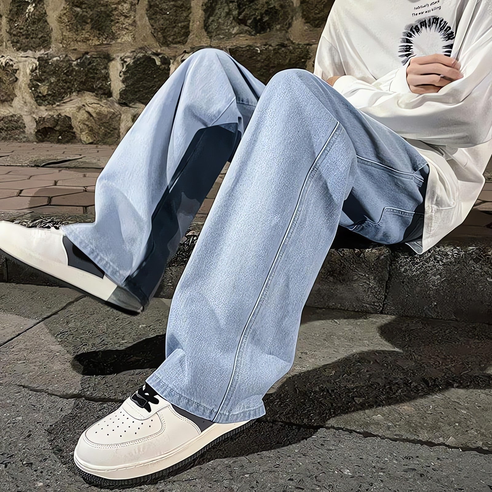 Drawstring Straight Leg Baggy Jeans - KAYSMAR