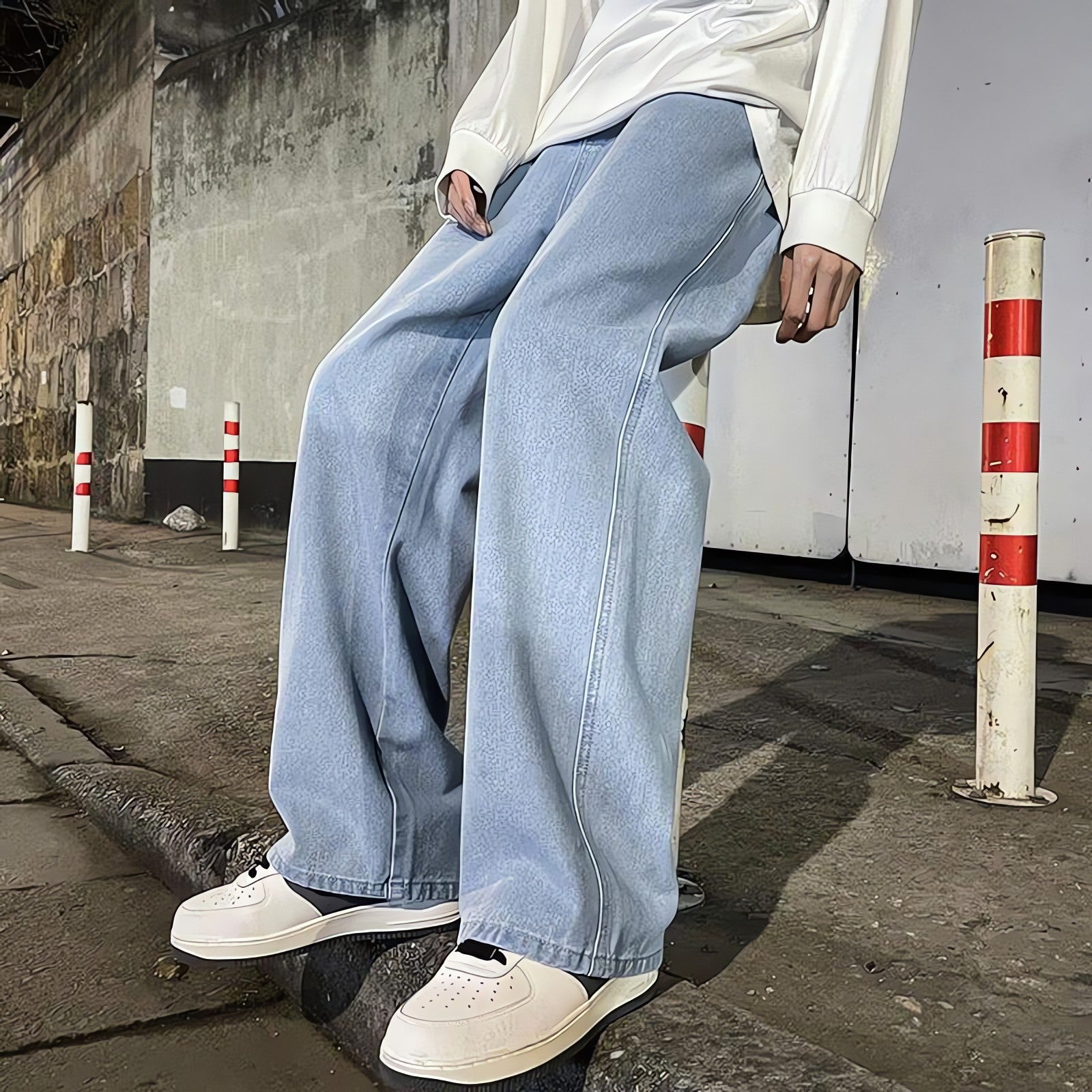 Drawstring Straight Leg Baggy Jeans - KAYSMAR