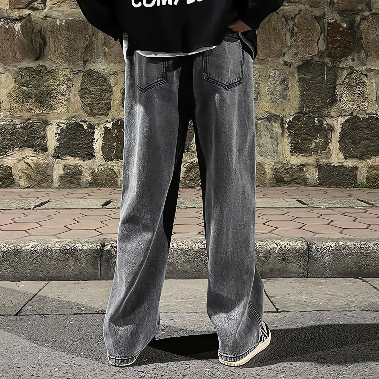 Drawstring Straight Leg Baggy Jeans - KAYSMAR