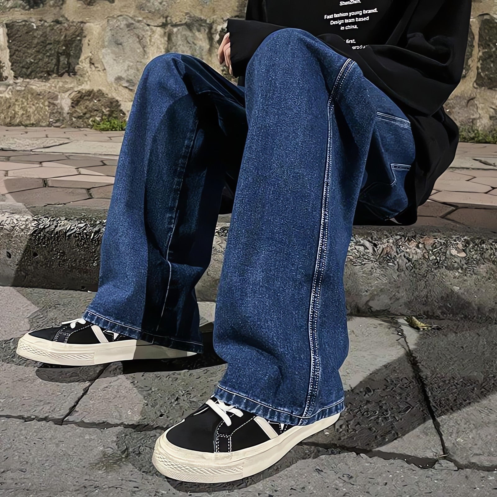 Drawstring Straight Leg Baggy Jeans - KAYSMAR