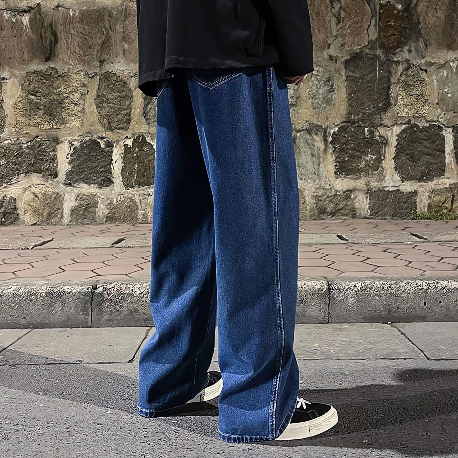 Drawstring Straight Leg Baggy Jeans - KAYSMAR