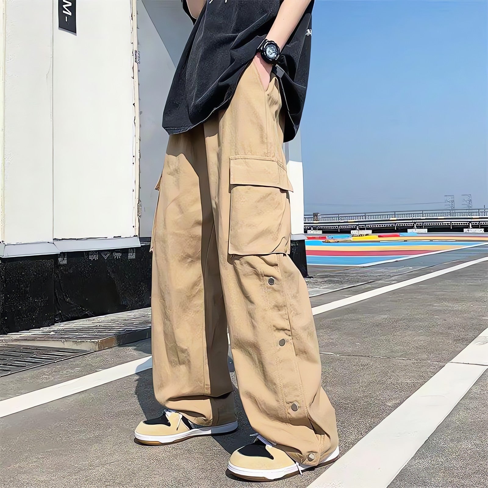 Elastic Waist Wide Leg Cargo Pants - KAYSMAR