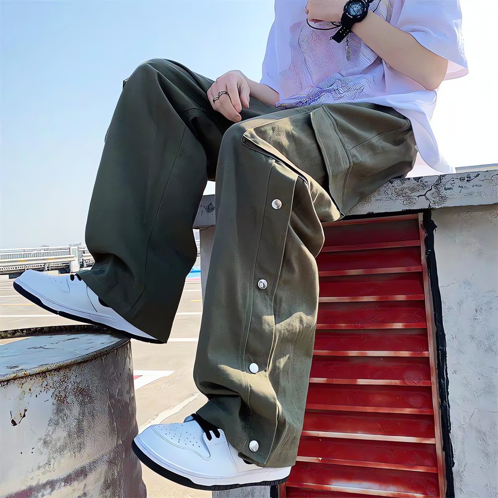 Elastic Waist Wide Leg Cargo Pants - KAYSMAR