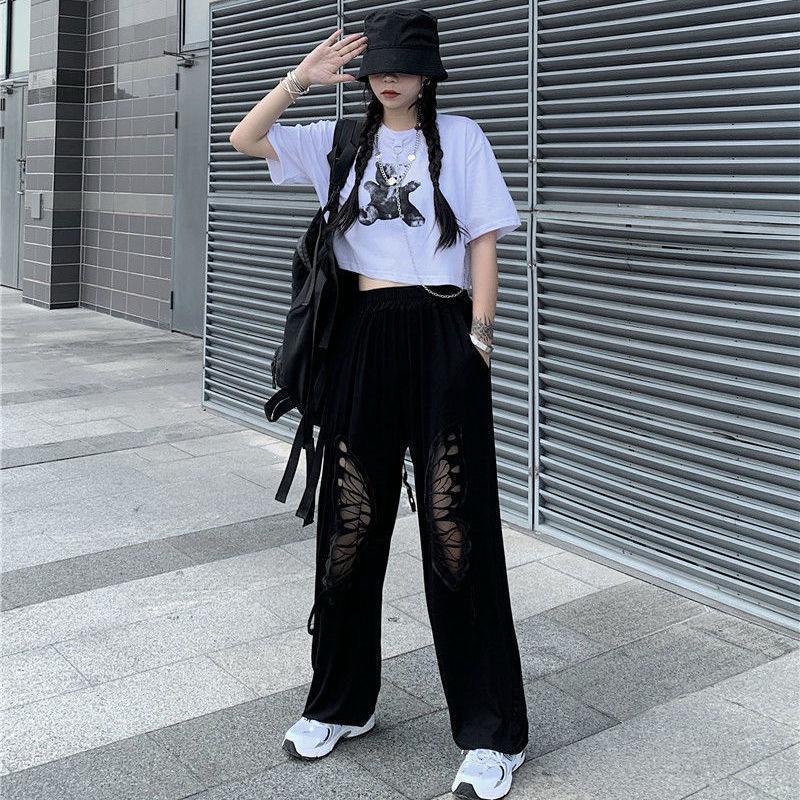Elasticated Waist Butterfly Cut-Out Pants - KAYSMAR