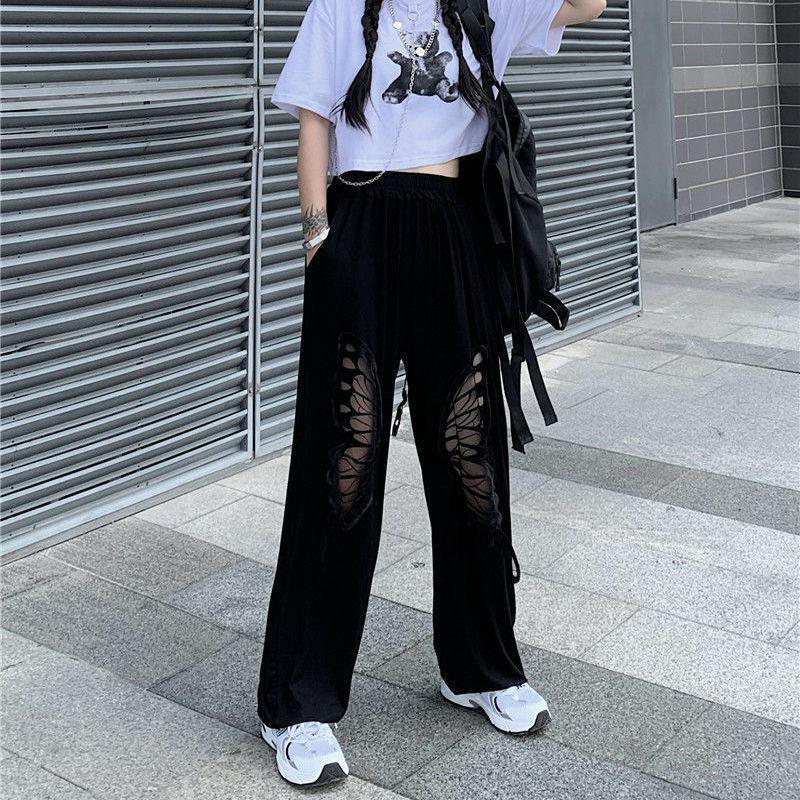 Elasticated Waist Butterfly Cut-Out Pants - KAYSMAR