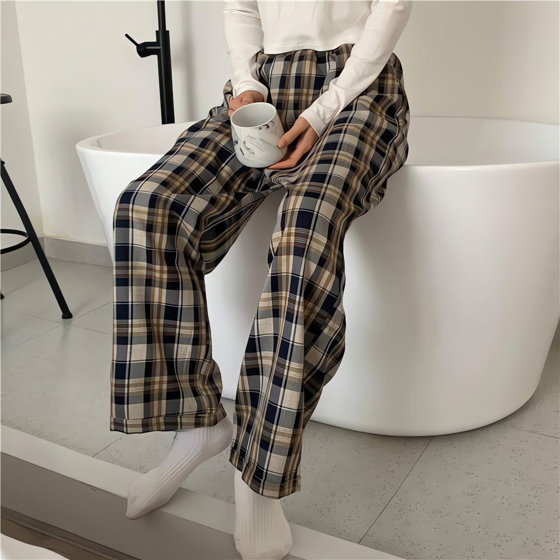 Elasticated Waist Checkered Sweatpants - KAYSMAR