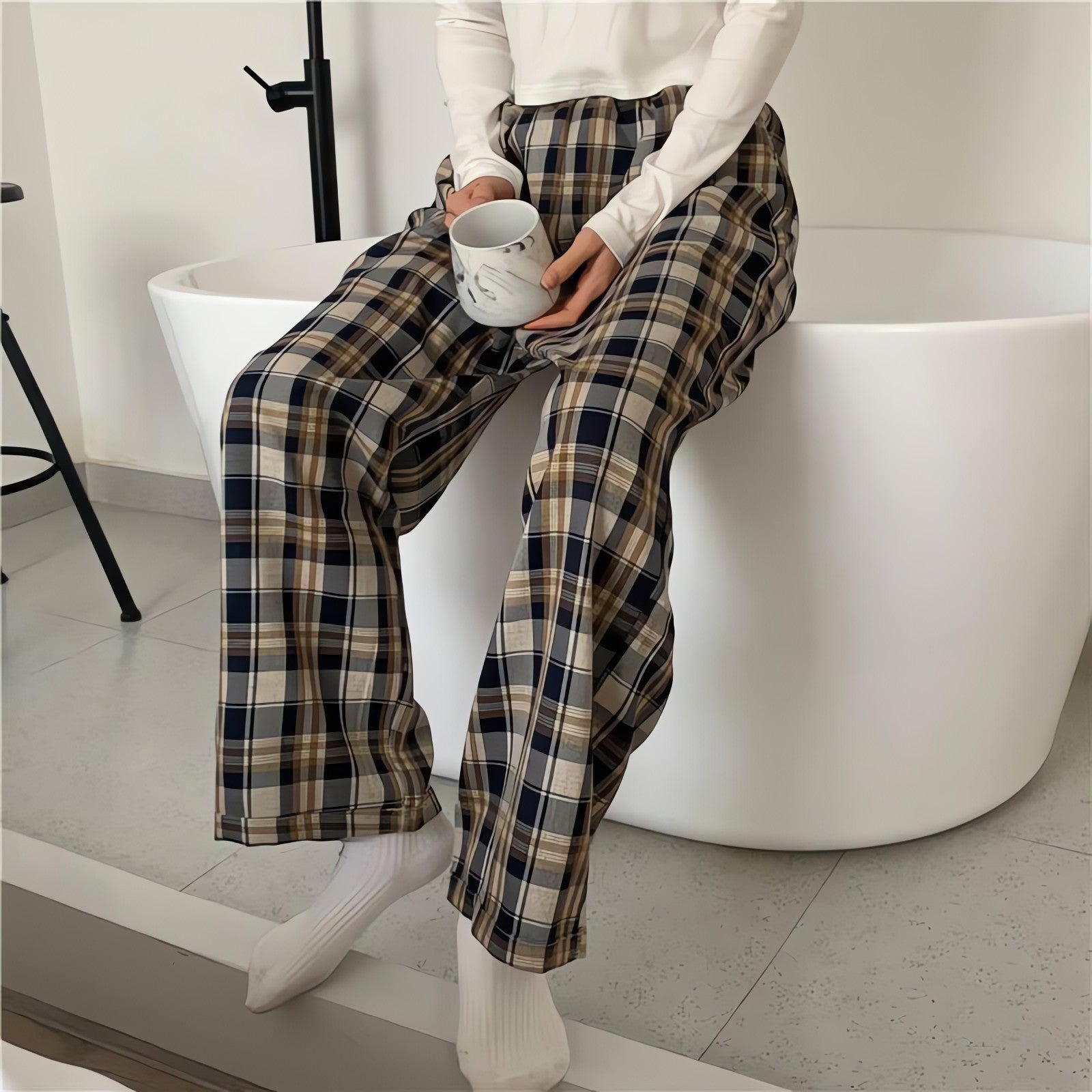 Elasticated Waist Checkered Sweatpants - KAYSMAR