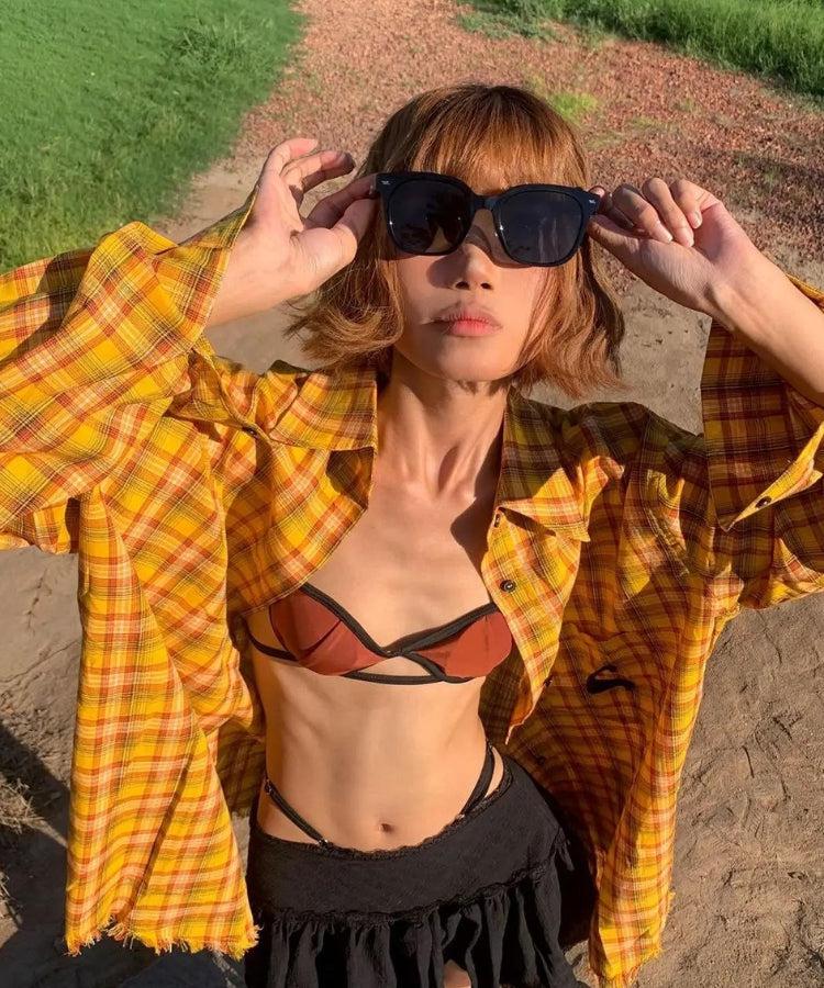 Embroidered Tasseled Plaid Shirt - KAYSMAR