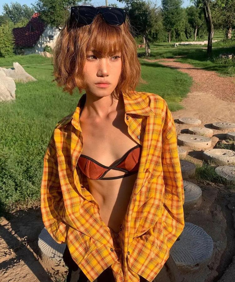 Embroidered Tasseled Plaid Shirt - KAYSMAR