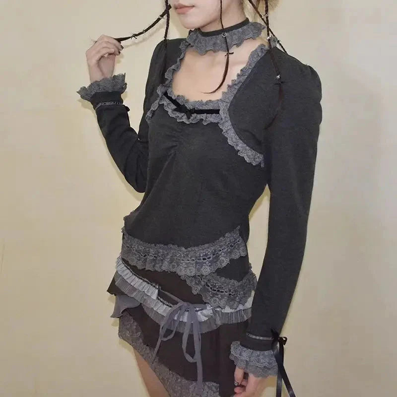 Fairy Grunge Asymmetric Lace Top - KAYSMAR
