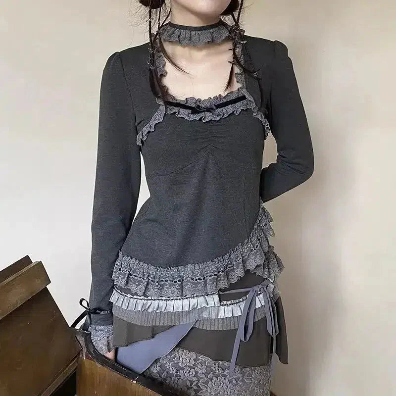 Fairy Grunge Asymmetric Lace Top - KAYSMAR