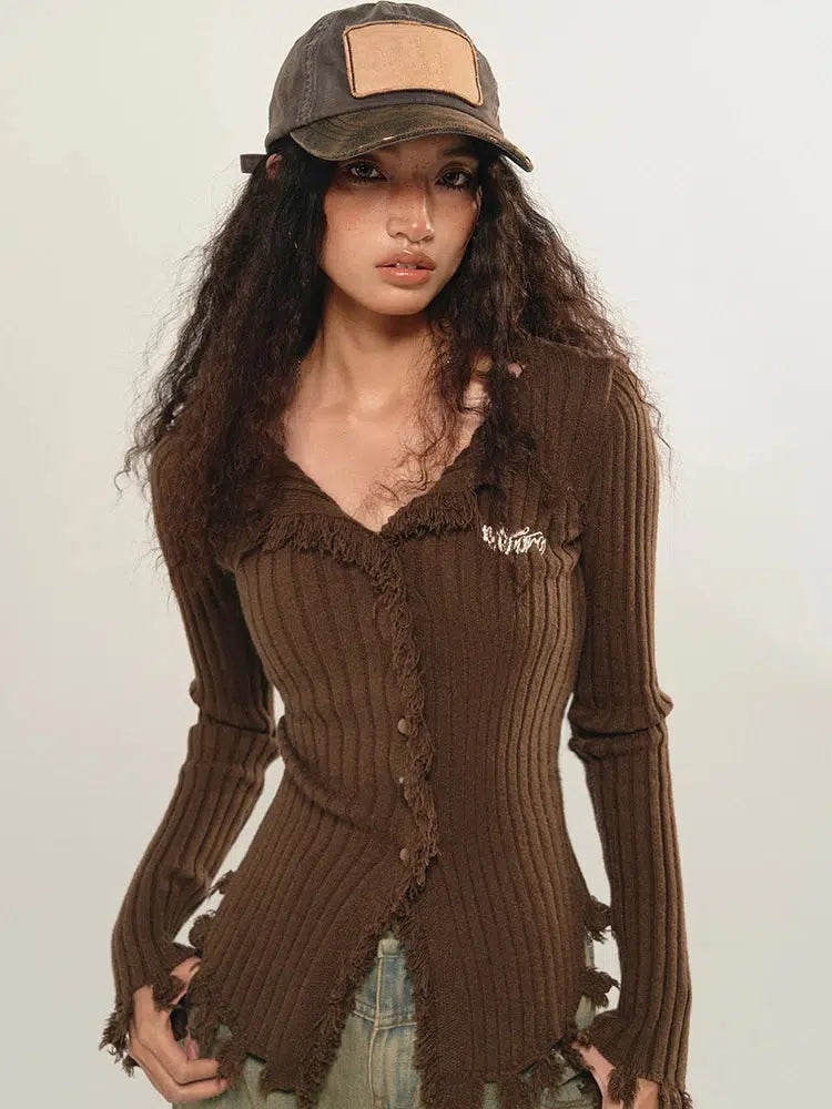Fairy Grunge Corduroy Distressed Cardigan - KAYSMAR