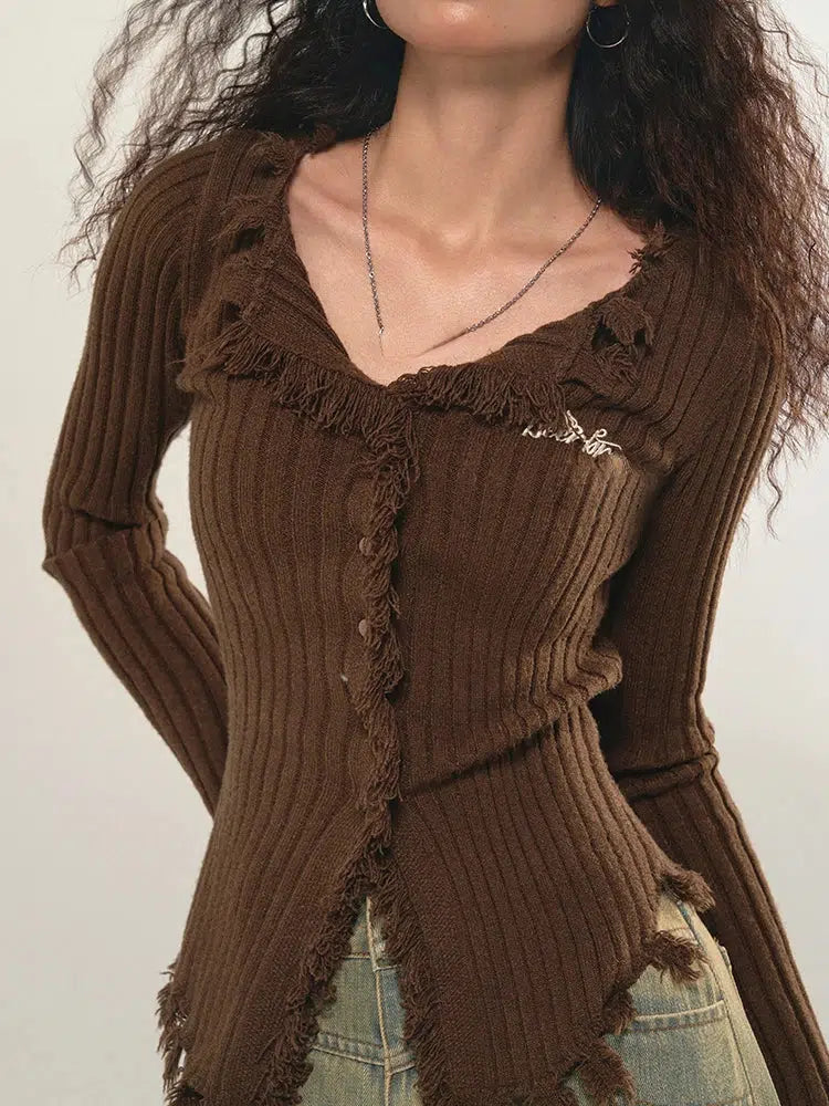 Fairy Grunge Corduroy Distressed Cardigan - KAYSMAR