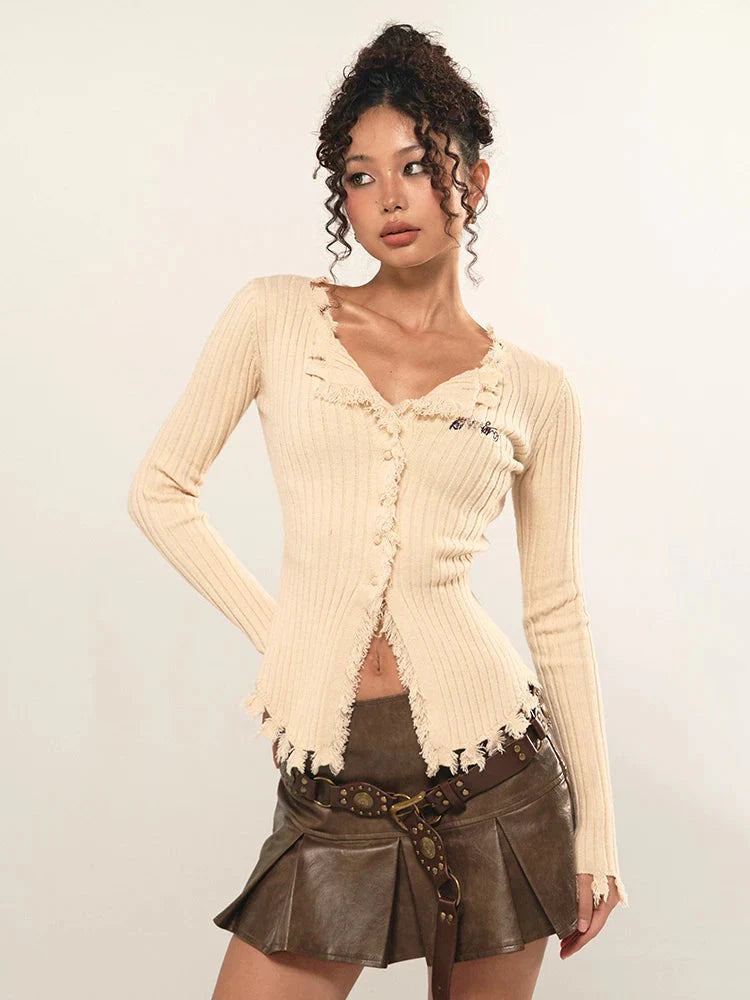Fairy Grunge Corduroy Distressed Cardigan - KAYSMAR