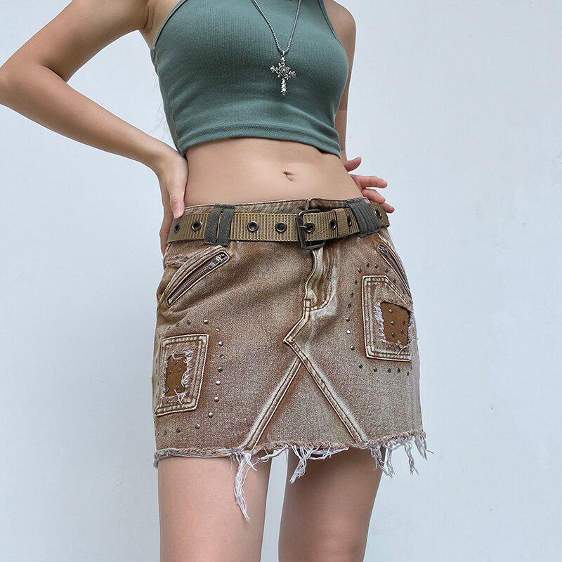 Fairy Grunge Distressed Patchwork Mini Skirt - KAYSMAR
