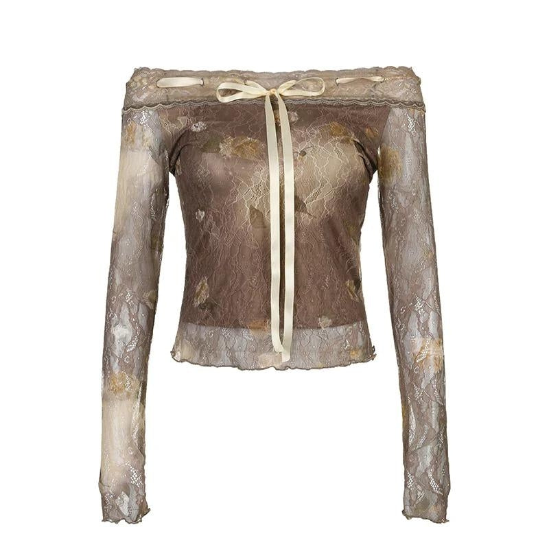 Fairy Grunge Floral Off Shoulder Lace Top - KAYSMAR