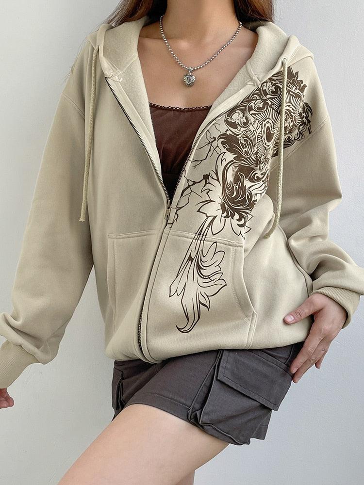 Fairy Grunge Floral Zip-Up Hoodie - KAYSMAR