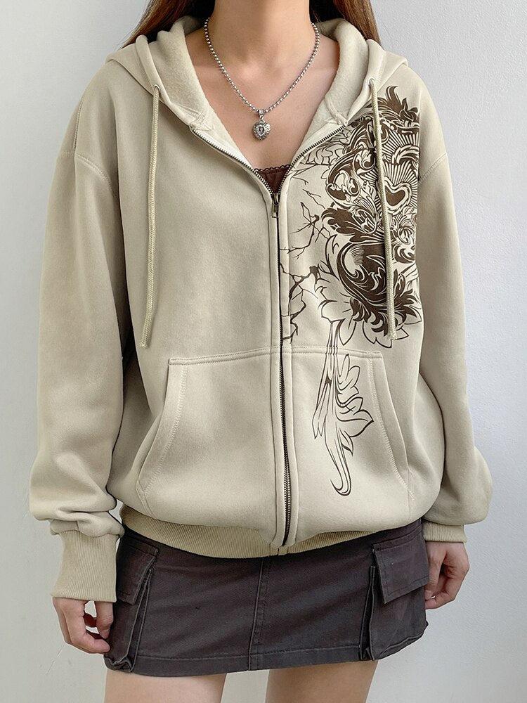 Fairy Grunge Floral Zip-Up Hoodie - KAYSMAR