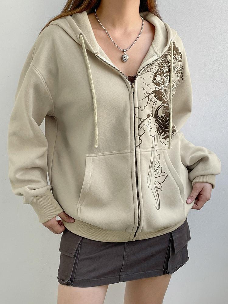 Fairy Grunge Floral Zip-Up Hoodie - KAYSMAR