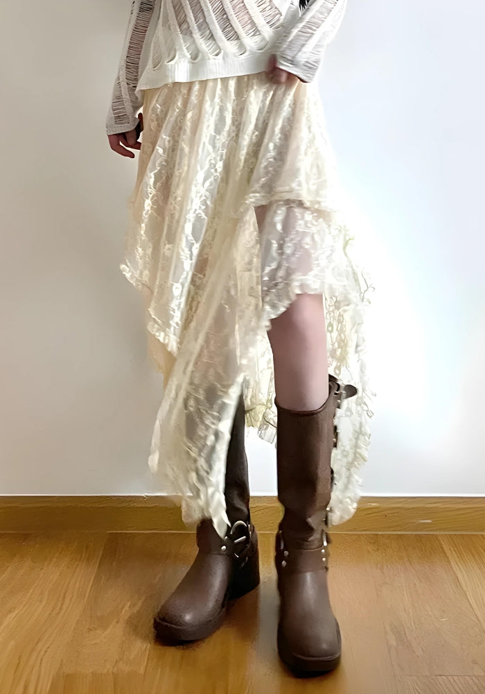 Fairy Grunge Lace Midi Skirt - KAYSMAR