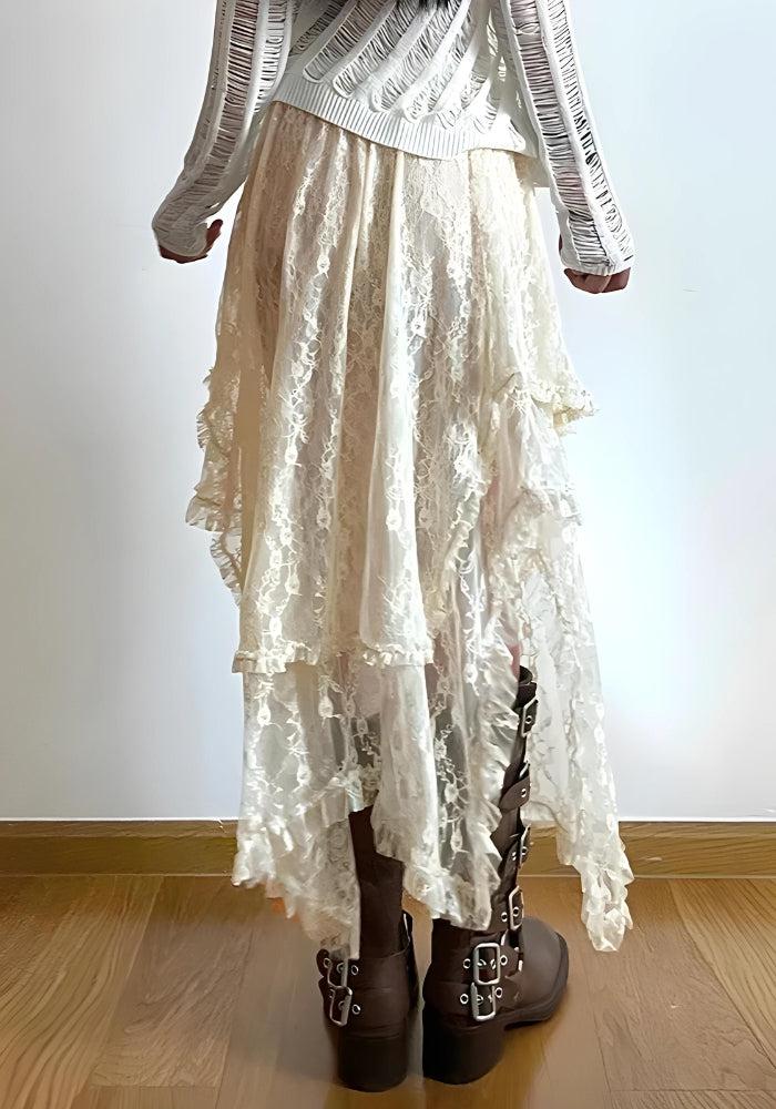 Fairy Grunge Lace Midi Skirt - KAYSMAR