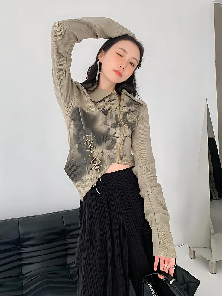 Fairy Grunge Lace Up Asymmetric Cardigan - KAYSMAR