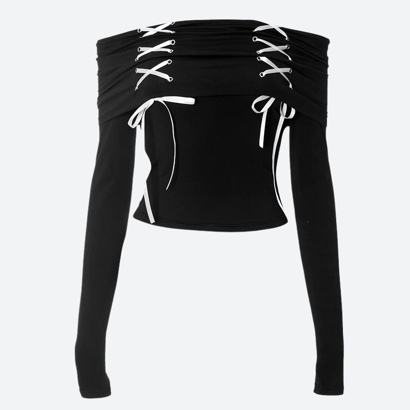 Fairy Grunge Off Shoulder Lace Up Top - KAYSMAR