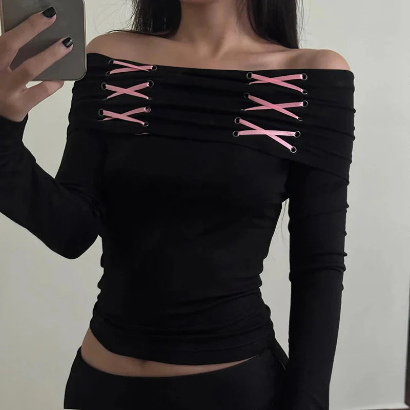 Fairy Grunge Off Shoulder Lace Up Top - KAYSMAR