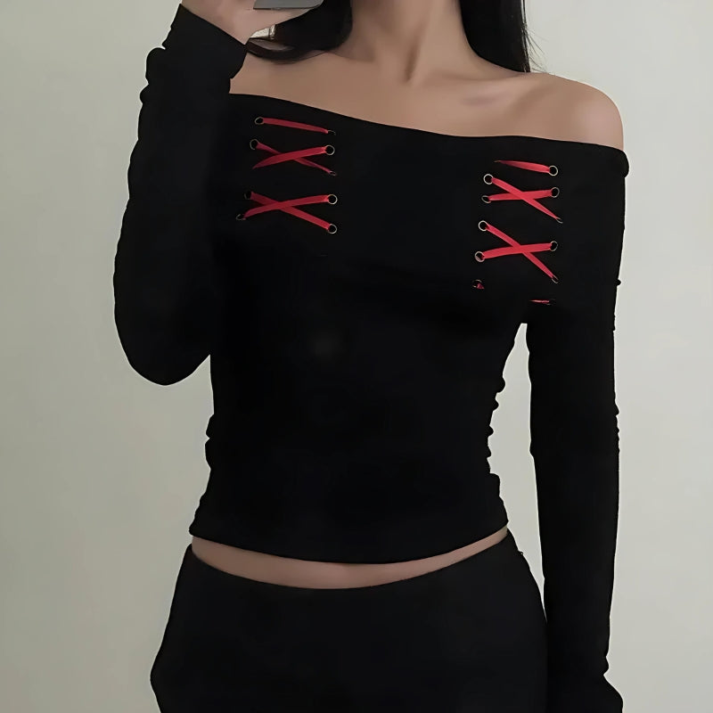 Fairy Grunge Off Shoulder Lace Up Top - KAYSMAR