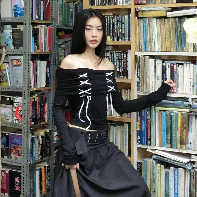 Fairy Grunge Off Shoulder Lace Up Top - KAYSMAR