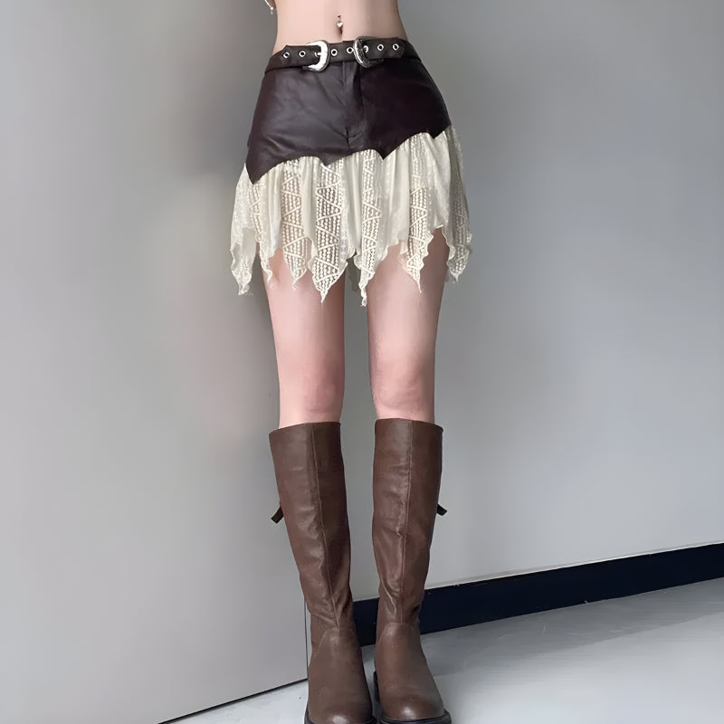 Fairy Grunge Patchwork Lace Mini Skirt - KAYSMAR