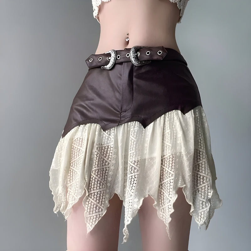 Fairy Grunge Patchwork Lace Mini Skirt - KAYSMAR