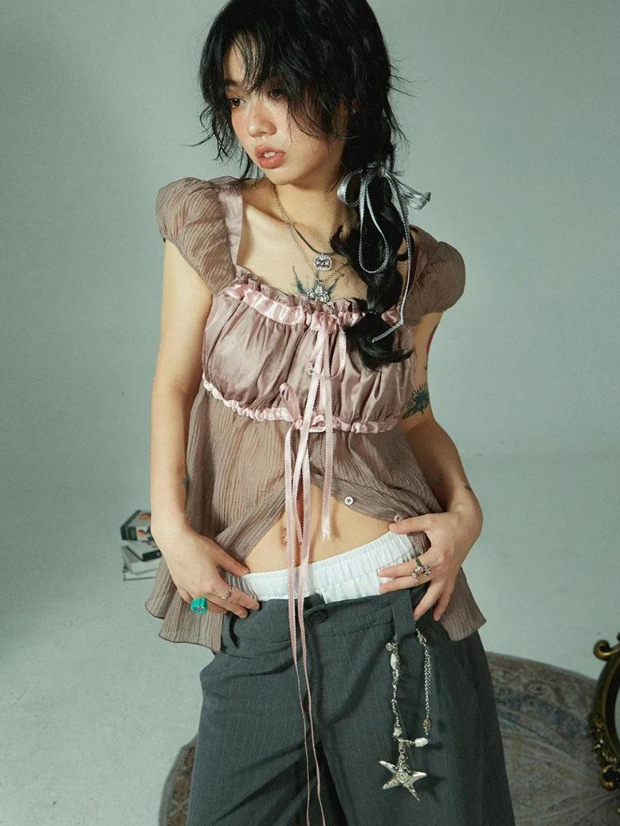 Fairy Grunge Sheer Ruched Top - KAYSMAR