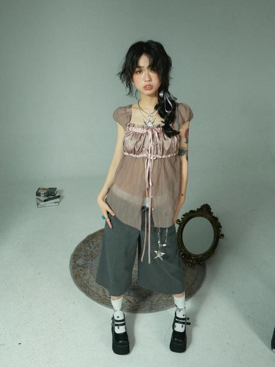 Fairy Grunge Sheer Ruched Top - KAYSMAR