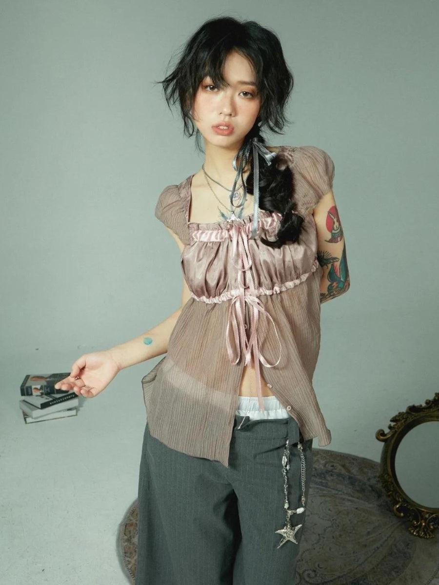 Fairy Grunge Sheer Ruched Top - KAYSMAR