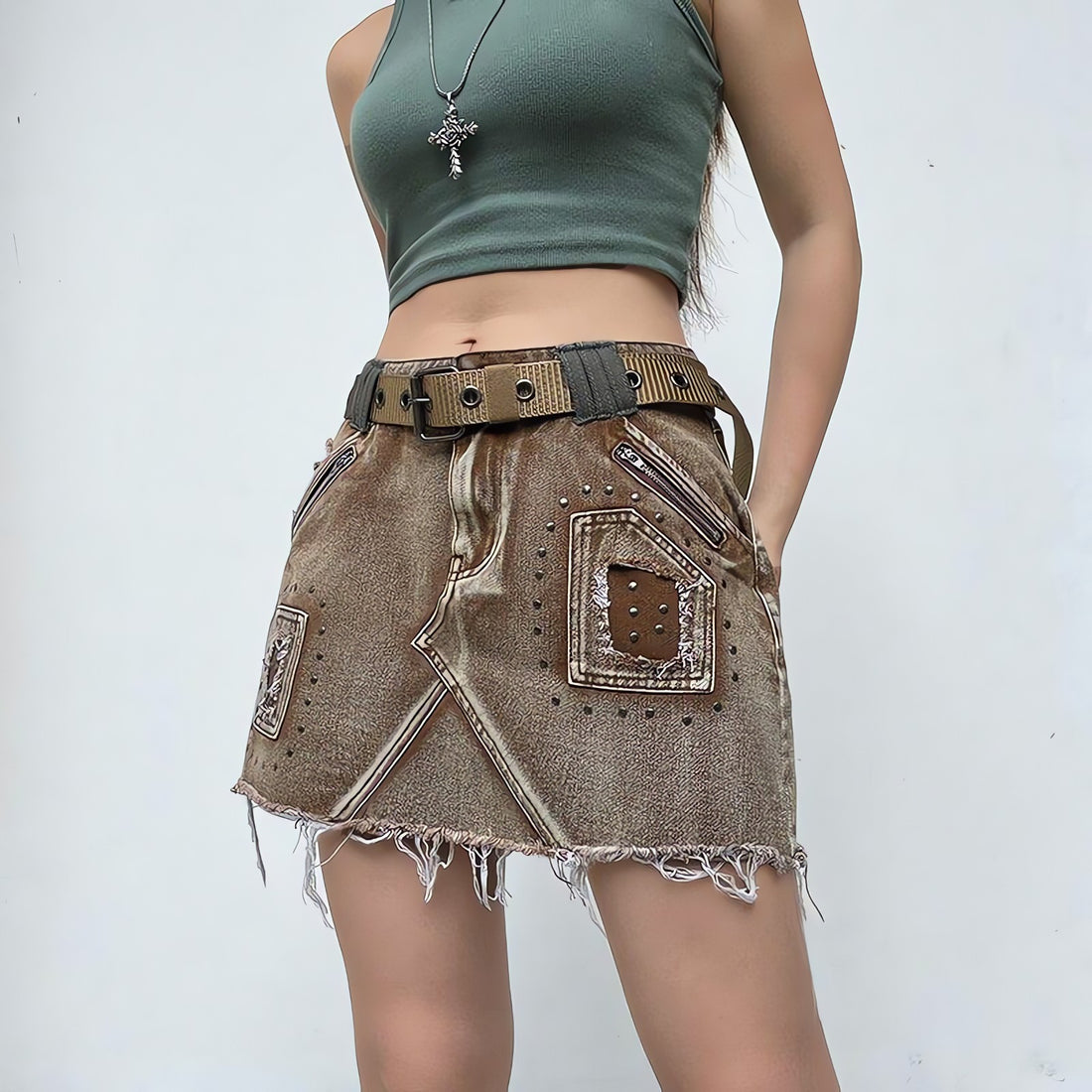 Fairy Grunge Distressed Patchwork Mini Skirt - KAYSMAR