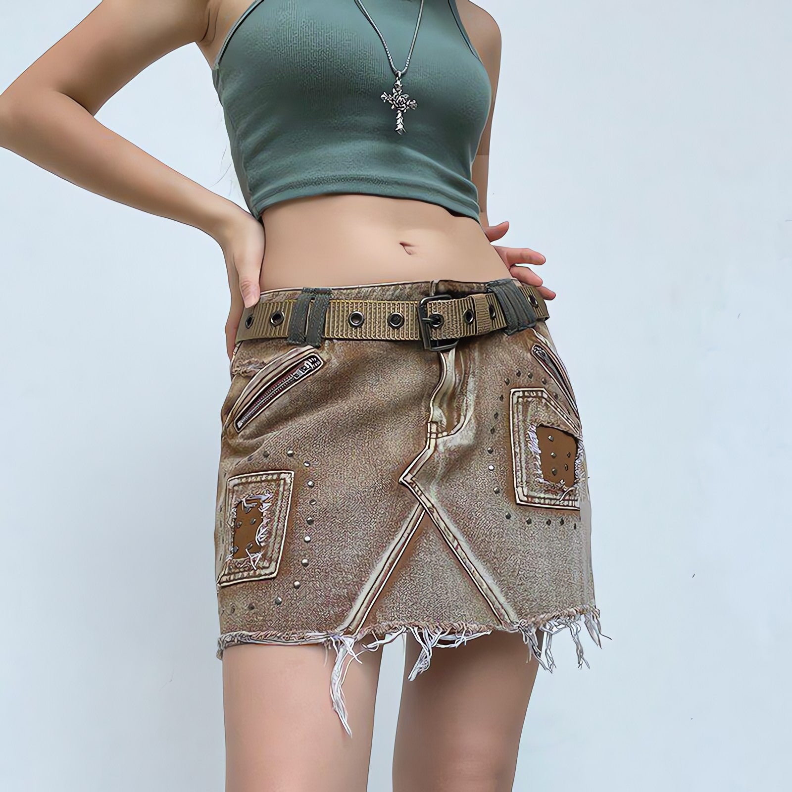 Fairy Grunge Distressed Patchwork Mini Skirt - KAYSMAR