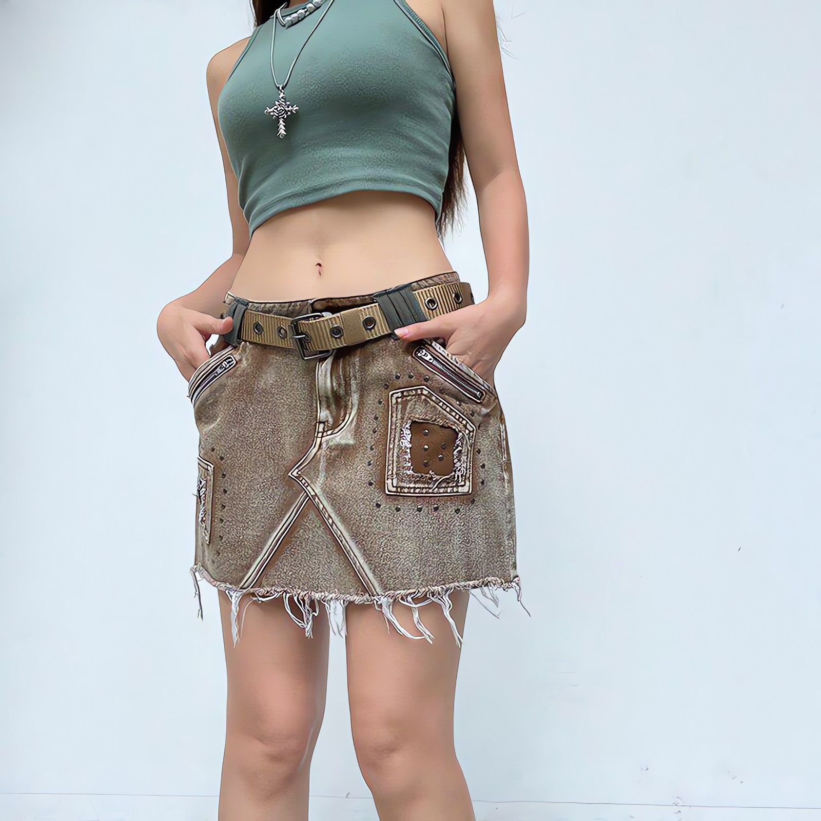 Fairy Grunge Distressed Patchwork Mini Skirt - KAYSMAR
