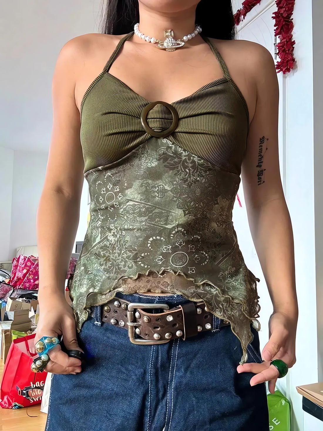 Fairy Grunge Floral Halter Neck Top - KAYSMAR