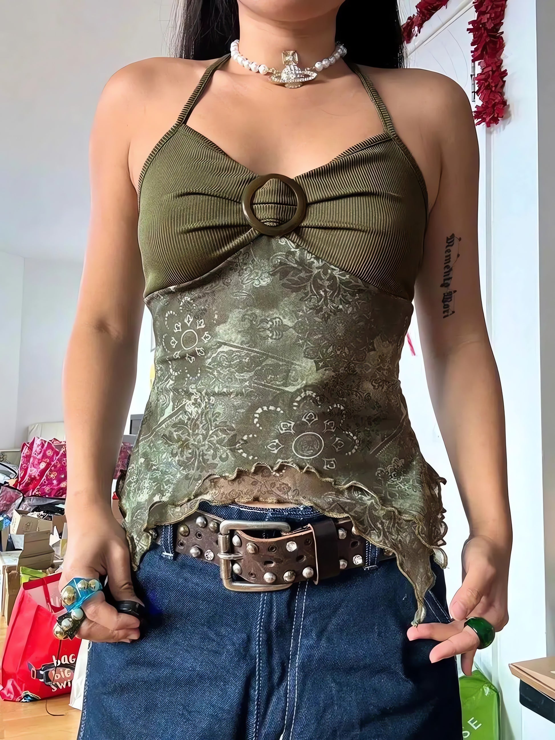Fairy Grunge Floral Halter Neck Top - KAYSMAR