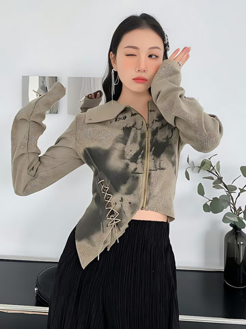 Fairy Grunge Lace Up Asymmetric Cardigan - KAYSMAR