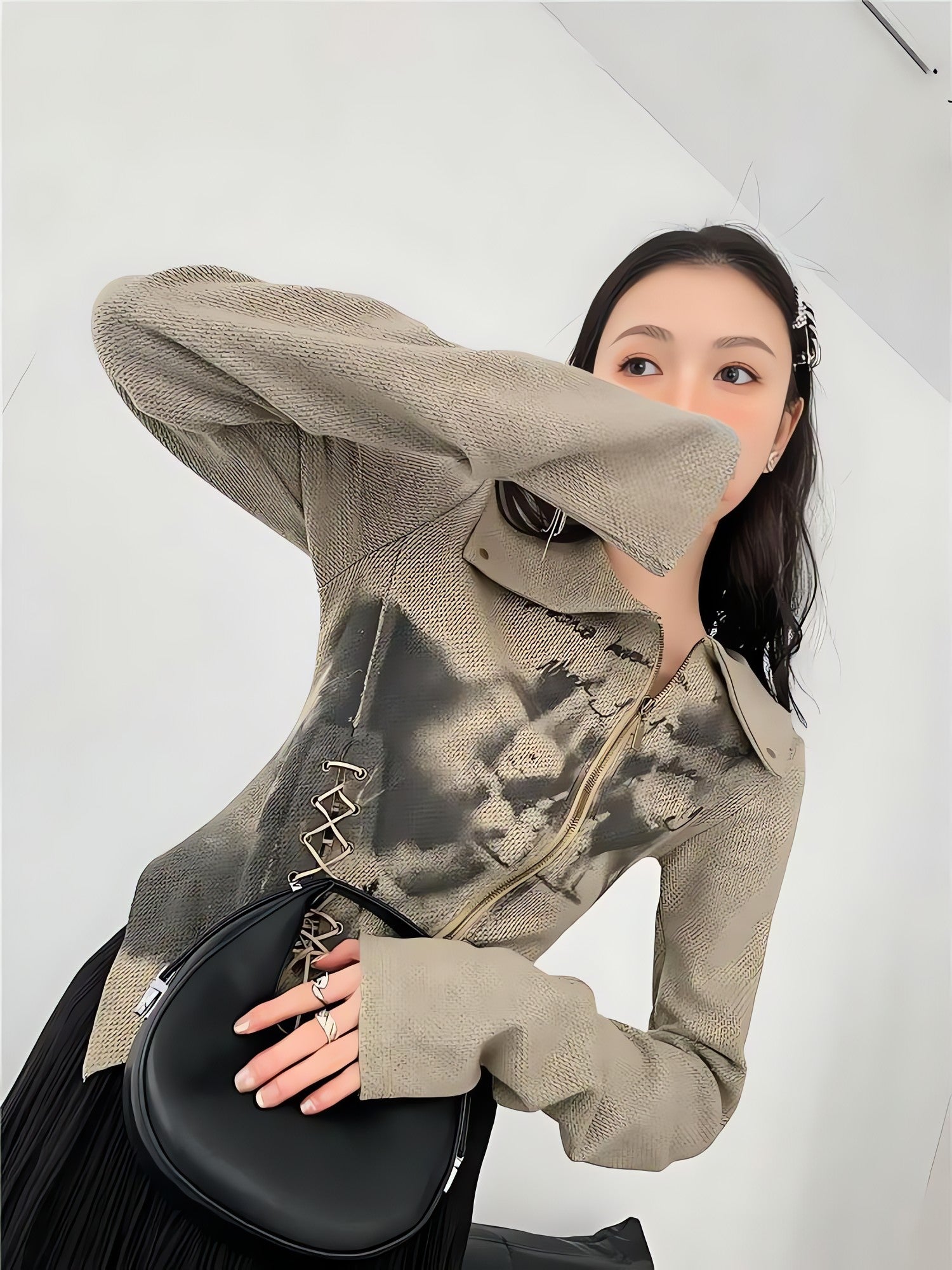 Fairy Grunge Lace Up Asymmetric Cardigan - KAYSMAR