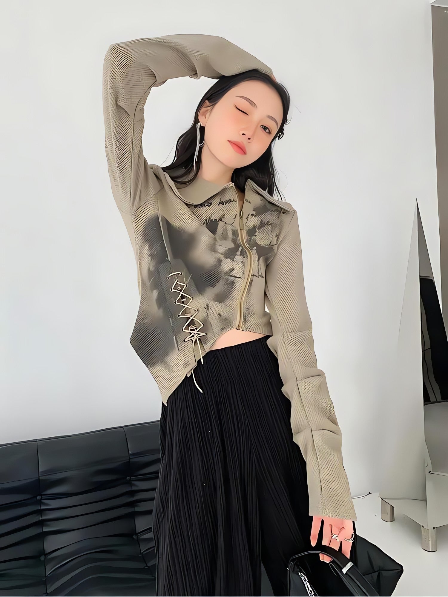 Fairy Grunge Lace Up Asymmetric Cardigan - KAYSMAR