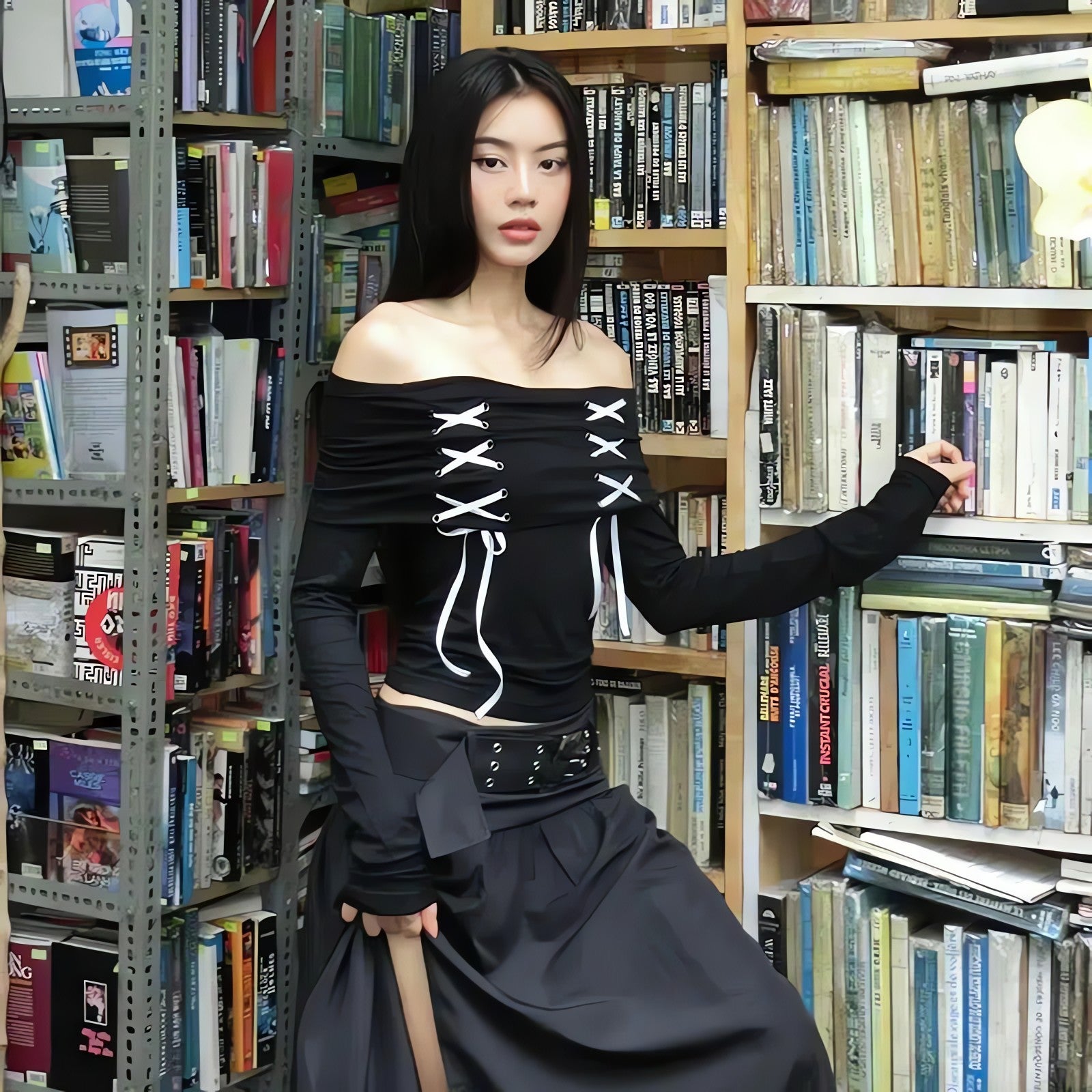 Fairy Grunge Off Shoulder Lace Up Top - KAYSMAR