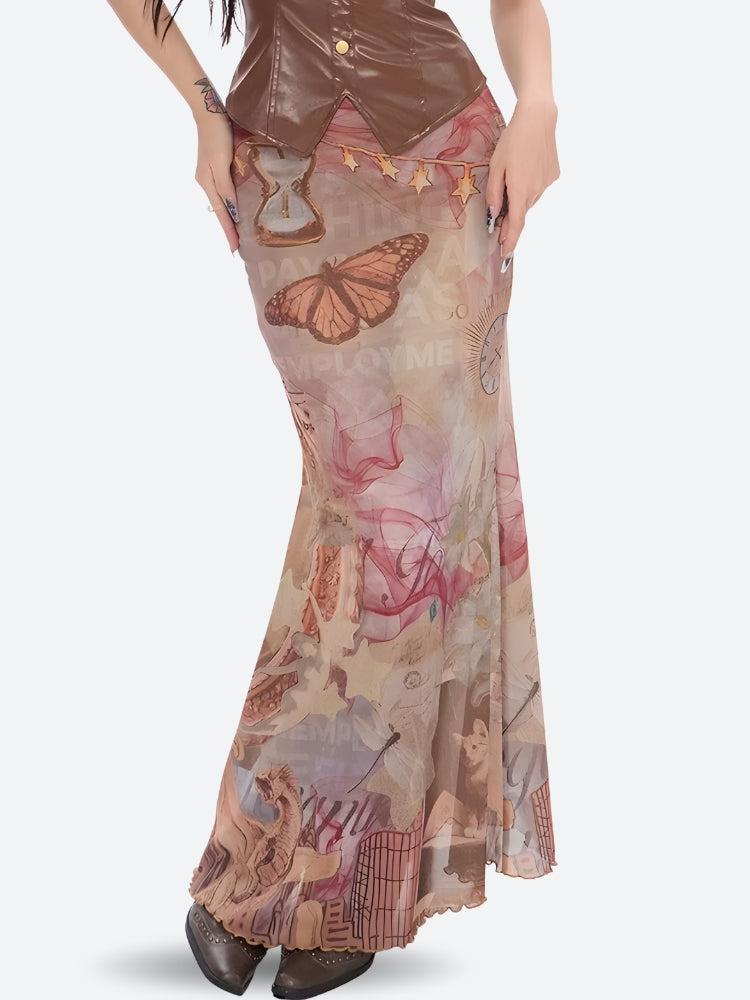 Fairycore Butterfly Mesh Maxi Skirt - KAYSMAR