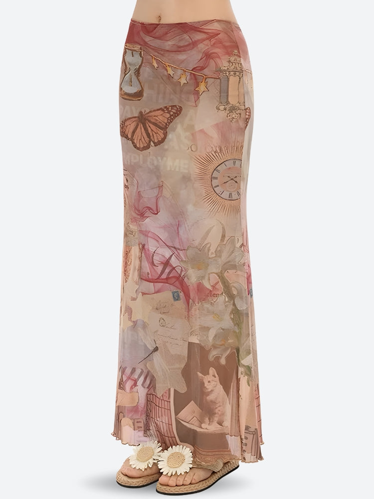 Fairycore Butterfly Mesh Maxi Skirt - KAYSMAR