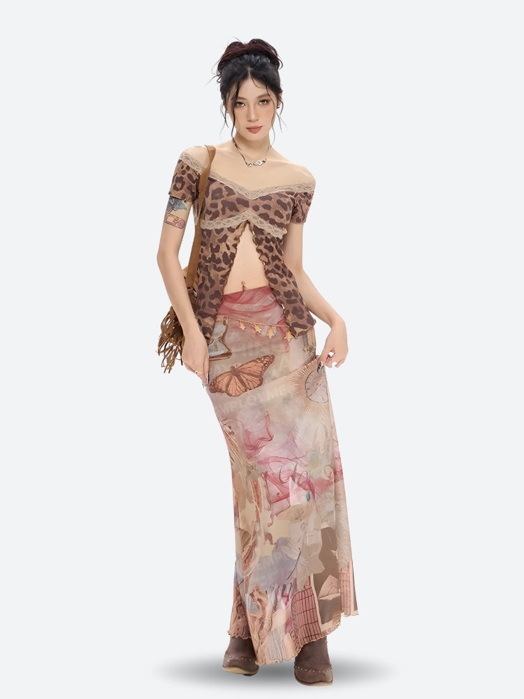 Fairycore Butterfly Mesh Maxi Skirt - KAYSMAR